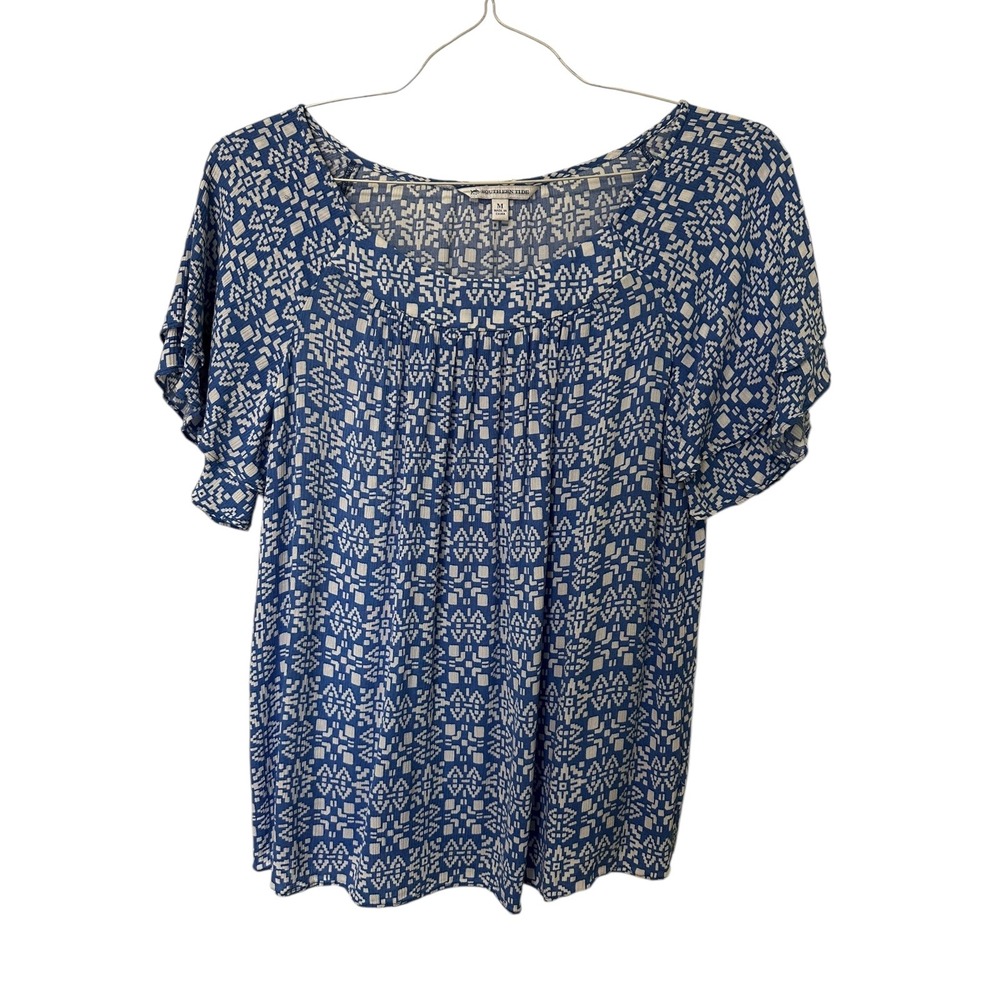 Southern Tide Blue‎ Print Top Blouse Short Sleeve Casual Comfy Women's M